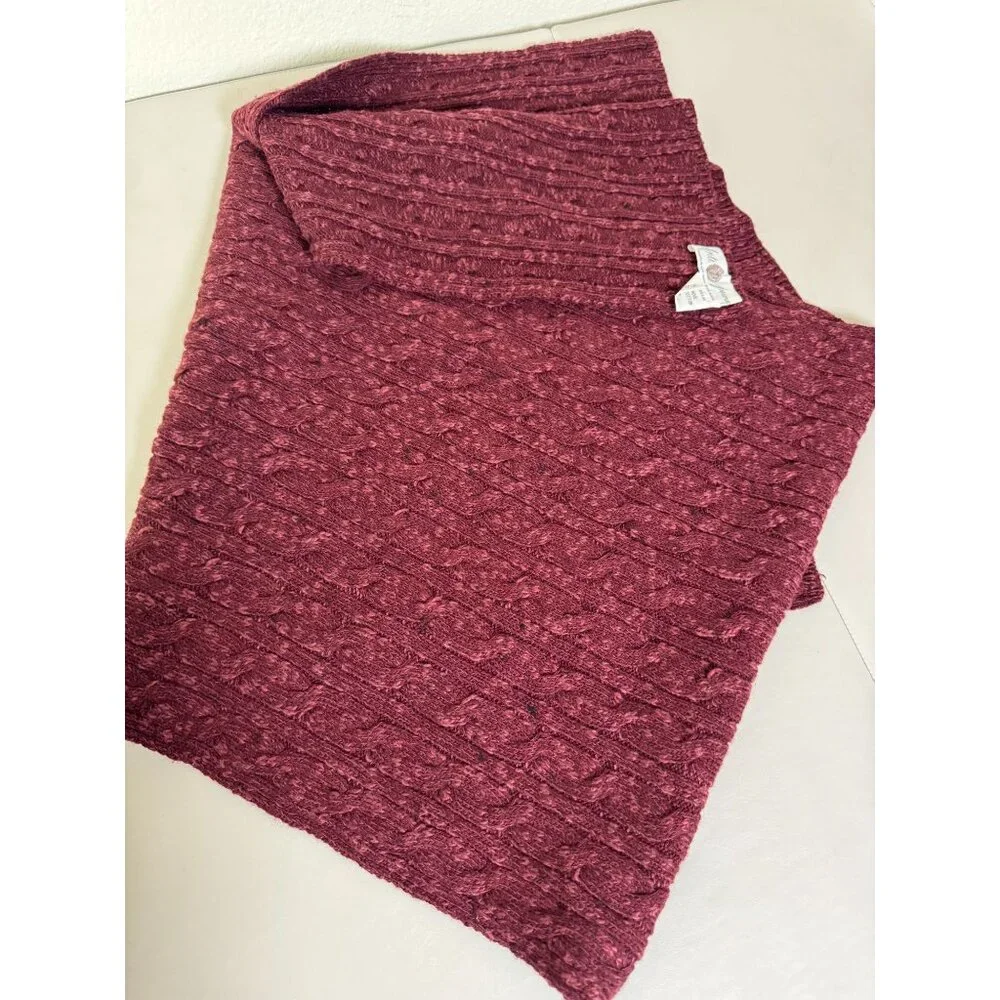 Ante Prima Cable Knit Burgundy‎ Wool Cotton Scarf OS One size Quiet Luxury